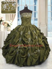 Artistic Taffeta Sleeveless Floor Length Sweet 16 Dress and Beading and Appliques and Embroidery and Pick Ups
