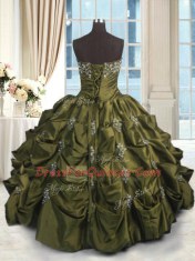 Artistic Taffeta Sleeveless Floor Length Sweet 16 Dress and Beading and Appliques and Embroidery and Pick Ups