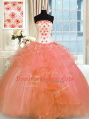 Elegant Orange Strapless Lace Up Pick Ups and Hand Made Flower Quinceanera Dresses Sleeveless