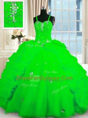 Extravagant Spaghetti Straps Sleeveless Organza Vestidos de Quinceanera Beading and Pick Ups Lace Up