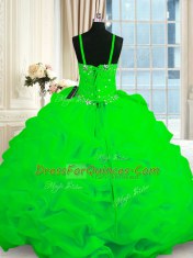 Extravagant Spaghetti Straps Sleeveless Organza Vestidos de Quinceanera Beading and Pick Ups Lace Up
