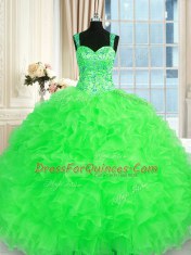 Sleeveless Lace Up Floor Length Beading and Embroidery and Ruffles 15th Birthday Dress