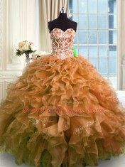 Modern Sleeveless Lace Up Floor Length Beading and Ruffles Quinceanera Dresses