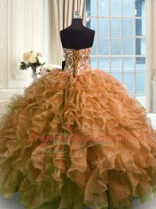 Modern Sleeveless Lace Up Floor Length Beading and Ruffles Quinceanera Dresses