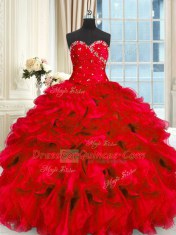 Wonderful Floor Length Ball Gowns Sleeveless Red 15th Birthday Dress Lace Up