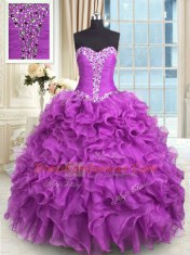 Most Popular Sleeveless Lace Up Floor Length Beading and Ruffles 15th Birthday Dress