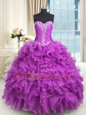 Most Popular Sleeveless Lace Up Floor Length Beading and Ruffles 15th Birthday Dress