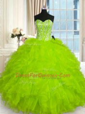 Cheap Beading and Ruffles Quince Ball Gowns Lace Up Sleeveless Floor Length