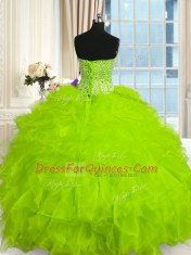 Cheap Beading and Ruffles Quince Ball Gowns Lace Up Sleeveless Floor Length