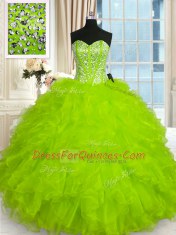 Cheap Beading and Ruffles Quince Ball Gowns Lace Up Sleeveless Floor Length