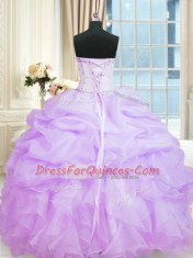 Floor Length Lavender Sweet 16 Dresses Organza Sleeveless Beading and Ruffles