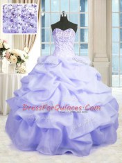 Beading and Ruffles Quinceanera Dress Lavender Lace Up Sleeveless Floor Length
