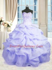 Beading and Ruffles Quinceanera Dress Lavender Lace Up Sleeveless Floor Length