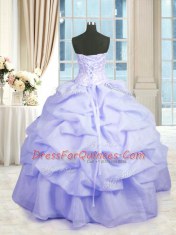 Beading and Ruffles Quinceanera Dress Lavender Lace Up Sleeveless Floor Length