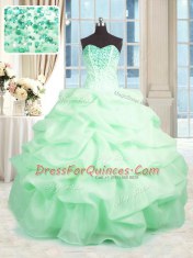 Elegant Apple Green Organza Lace Up Sweetheart Sleeveless Floor Length Quinceanera Gowns Beading and Ruffles