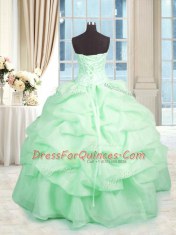 Elegant Apple Green Organza Lace Up Sweetheart Sleeveless Floor Length Quinceanera Gowns Beading and Ruffles