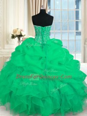 Deluxe Turquoise Organza Lace Up Sweet 16 Dress Sleeveless Floor Length Beading and Ruffles