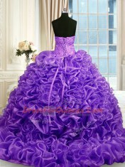 Sweetheart Sleeveless Organza 15 Quinceanera Dress Beading and Pick Ups Sweep Train Lace Up