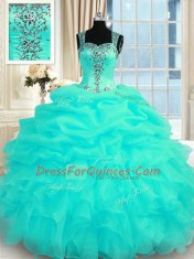 Stylish Sleeveless Floor Length Beading and Ruffles Zipper Sweet 16 Quinceanera Dress with Turquoise Stylish Sleeveless Floor Length Beading and Ruffles Zipper Sweet 16 Quinceanera Dress with Turquoise