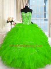 Organza Lace Up Sweetheart Sleeveless Floor Length Quinceanera Gowns Beading and Ruffles