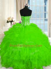 Organza Lace Up Sweetheart Sleeveless Floor Length Quinceanera Gowns Beading and Ruffles
