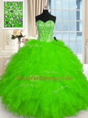 Organza Lace Up Sweetheart Sleeveless Floor Length Quinceanera Gowns Beading and Ruffles