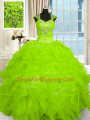 Organza Cap Sleeves Floor Length Quinceanera Dresses and Beading and Ruffles