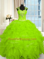 Organza Cap Sleeves Floor Length Quinceanera Dresses and Beading and Ruffles