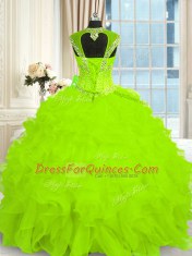 Organza Cap Sleeves Floor Length Quinceanera Dresses and Beading and Ruffles