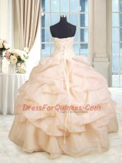 Adorable Sleeveless Lace Up Floor Length Beading and Ruffles 15 Quinceanera Dress