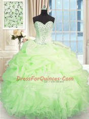 Organza Sweetheart Sleeveless Lace Up Beading and Ruffles Ball Gown Prom Dress in Apple Green