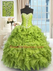 Yellow Green Lace Up Sweet 16 Dresses Beading and Ruffles Sleeveless Floor Length