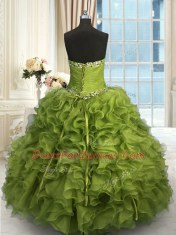 Yellow Green Lace Up Sweet 16 Dresses Beading and Ruffles Sleeveless Floor Length