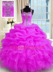 Smart Straps Sleeveless Zipper Quince Ball Gowns Fuchsia Organza