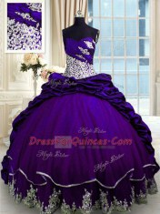 Beading and Appliques and Pick Ups 15 Quinceanera Dress Purple Lace Up Sleeveless Brush Train