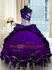 Beading and Appliques and Pick Ups 15 Quinceanera Dress Purple Lace Up Sleeveless Brush Train