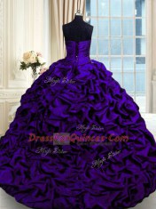 Beading and Appliques and Pick Ups 15 Quinceanera Dress Purple Lace Up Sleeveless Brush Train