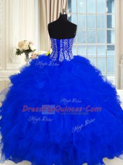 Superior Royal Blue Lace Up Sweetheart Beading and Ruffles 15 Quinceanera Dress Organza Sleeveless