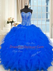 Classical Royal Blue Sleeveless Organza Lace Up 15 Quinceanera Dress for Military Ball and Sweet 16 and Quinceanera