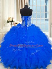 Classical Royal Blue Sleeveless Organza Lace Up 15 Quinceanera Dress for Military Ball and Sweet 16 and Quinceanera