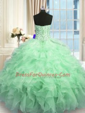 Comfortable Sleeveless Beading and Ruffles and Sequins Lace Up Quinceanera Gown