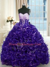 Superior Organza Sleeveless With Train Quinceanera Gowns Brush Train and Beading and Ruffles