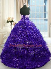 Superior Organza Sleeveless With Train Quinceanera Gowns Brush Train and Beading and Ruffles