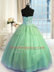 Sleeveless Lace Up Floor Length Beading and Ruching Ball Gown Prom Dress