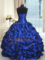 Flare Royal Blue Organza and Taffeta and Tulle Lace Up Sweetheart Sleeveless Floor Length Quince Ball Gowns Beading and Lace and Appliques and Ruffles and Pick Ups