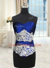 Flare Royal Blue Organza and Taffeta and Tulle Lace Up Sweetheart Sleeveless Floor Length Quince Ball Gowns Beading and Lace and Appliques and Ruffles and Pick Ups