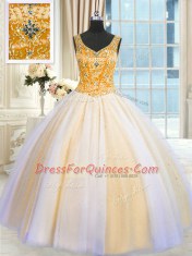 Multi-color V-neck Lace Up Beading and Sequins 15th Birthday Dress Sleeveless