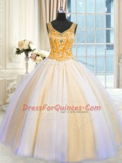 Multi-color V-neck Lace Up Beading and Sequins 15th Birthday Dress Sleeveless