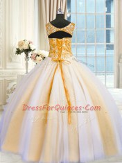 Multi-color V-neck Lace Up Beading and Sequins 15th Birthday Dress Sleeveless