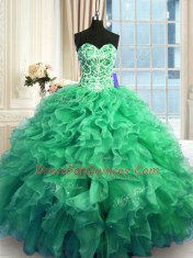 Sleeveless Beading and Ruffles Lace Up Ball Gown Prom Dress